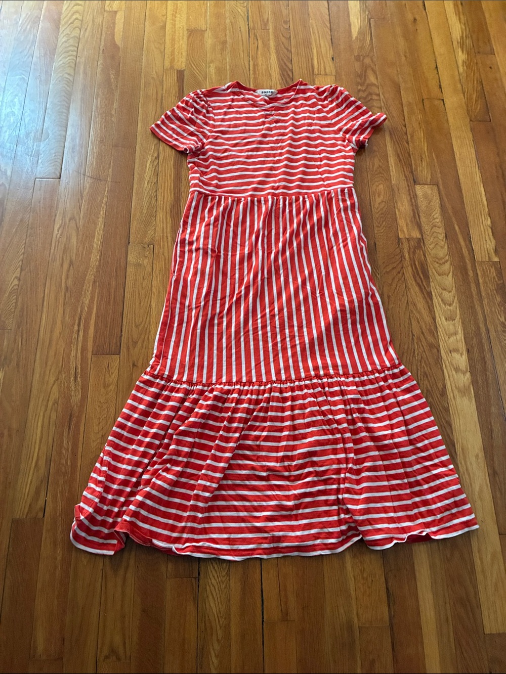 Boden Red and White Striped Maxi Dress